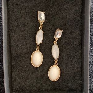 White & Rhinestone Dangle Earrings